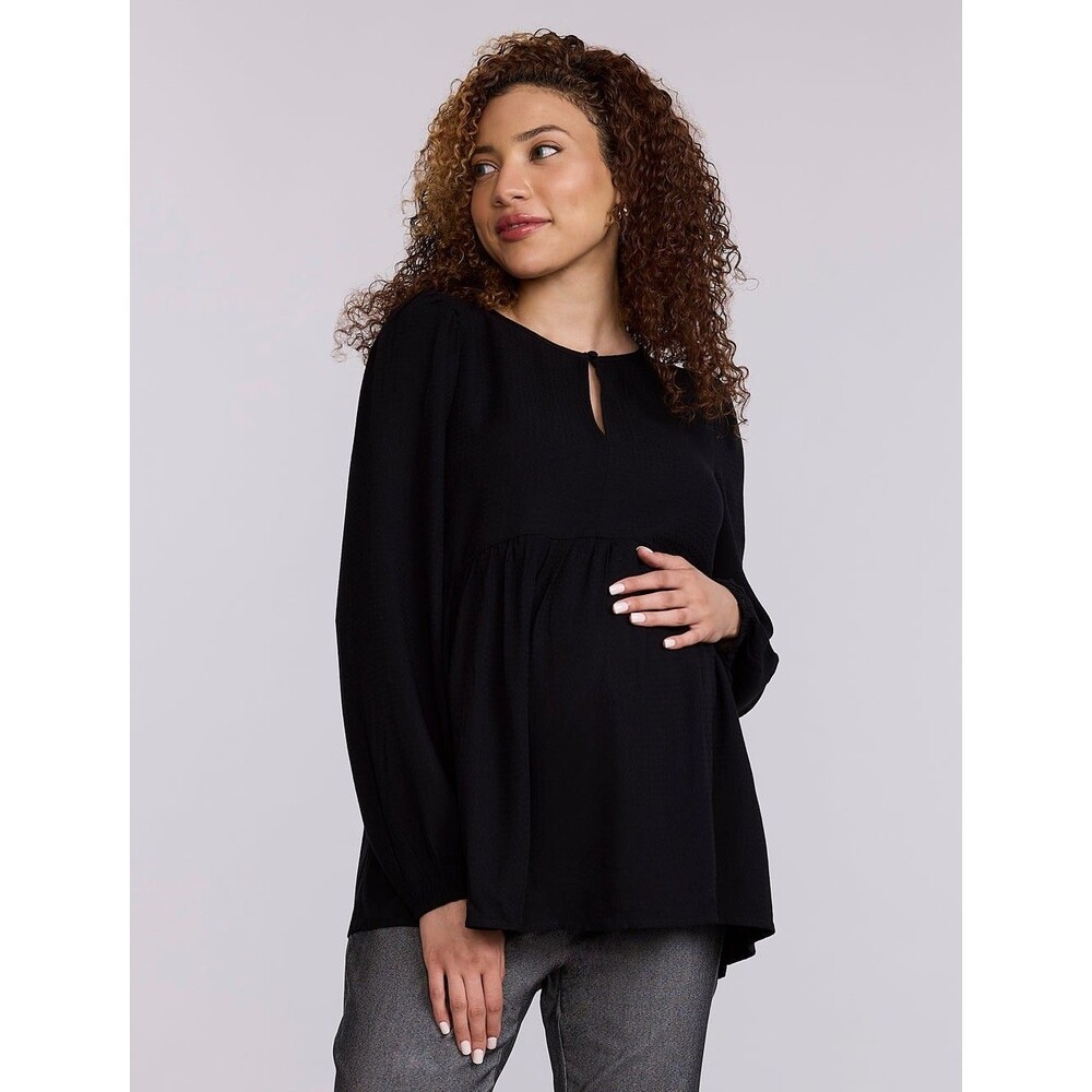Motherhood Maternity Women Long Sleeve Empire Waist Keyhole Woven Blouse Medium